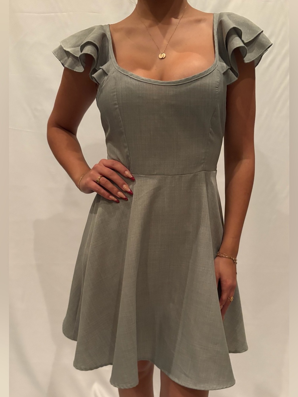 Classic Scoop Neck Fit-and-Flare Dress in Sage Green
